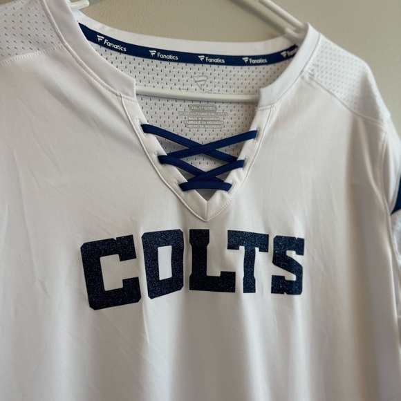 Colts Fanatics Women's White and Blue Lace Up Jersey Shirt - Picture 4 of 12